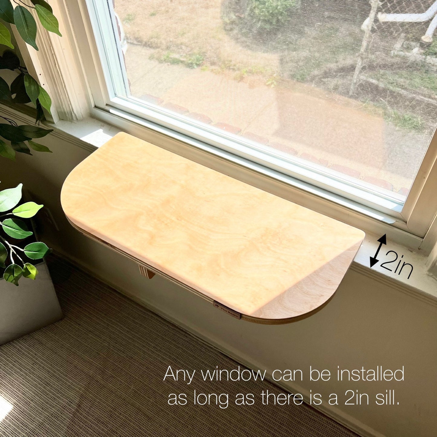 Oak Cat Window Perch_Sturdy-Safe support leg_Installed-removed 1 minute_No tools No nails_Cat Window Shelf_22"x10"_Cat Lover Gift