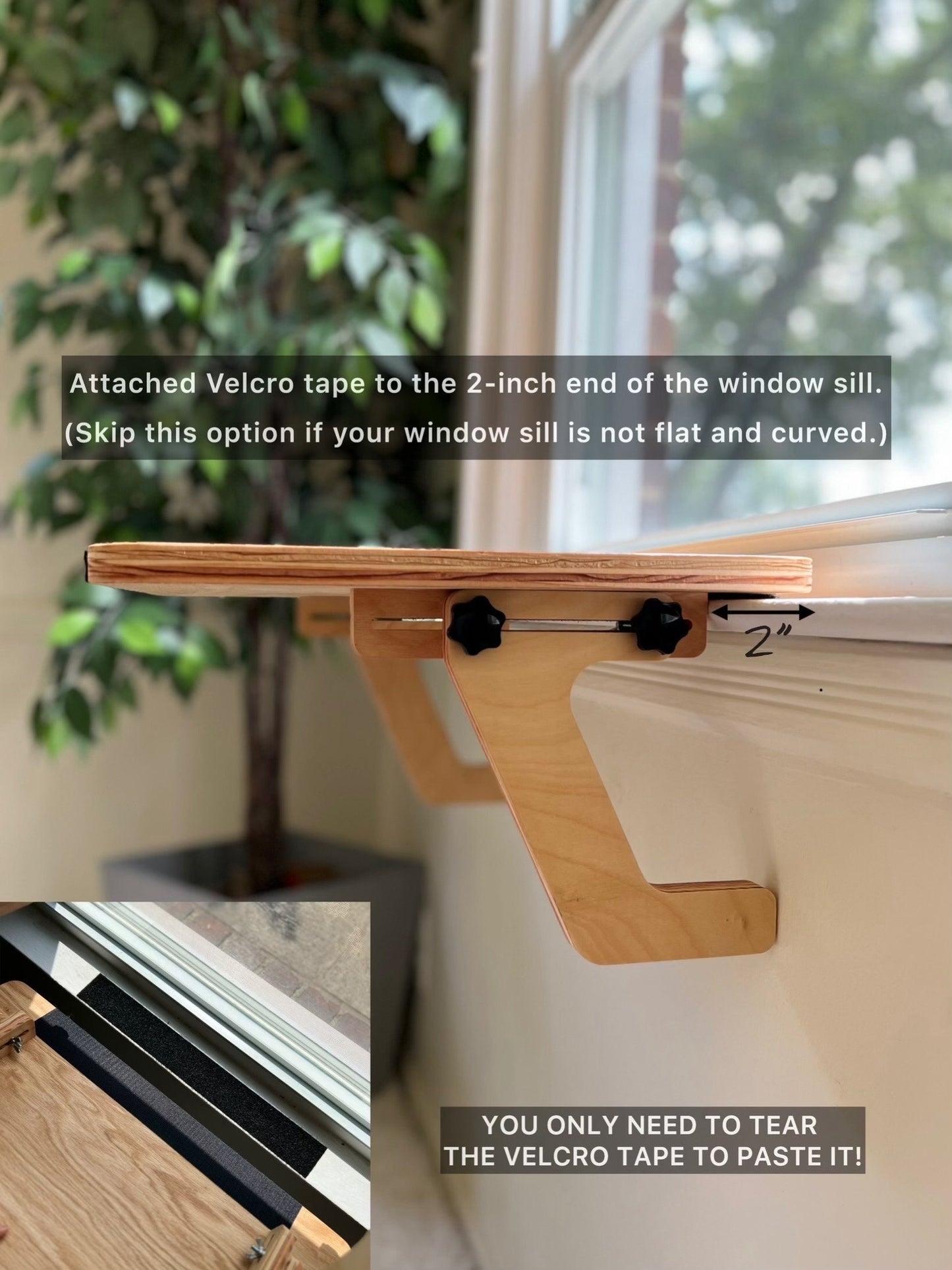 Wider Space & Happier Cats! _ Oak Window Perch _ Sturdy-Safe support legs _ Installed-removed 1 minute _ No tools No nails _ 21" x 15"