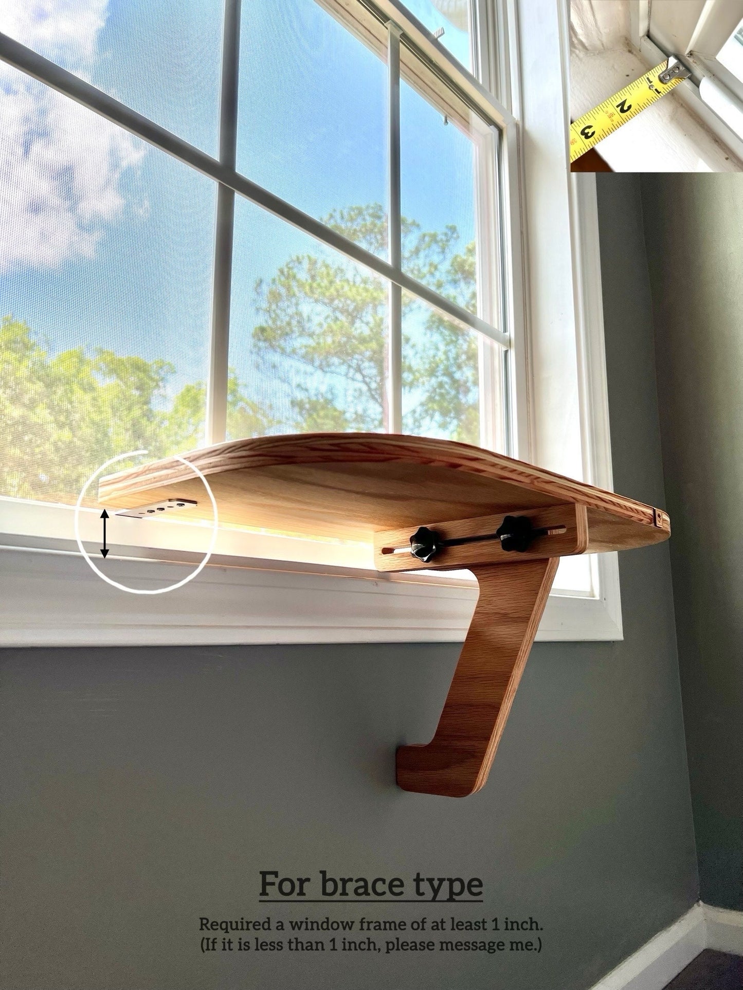 Oak Cat Window Perch_Sturdy-Safe support leg_Installed-removed 1 minute_No tools No nails_Cat Window Shelf_22"x10"_Cat Lover Gift