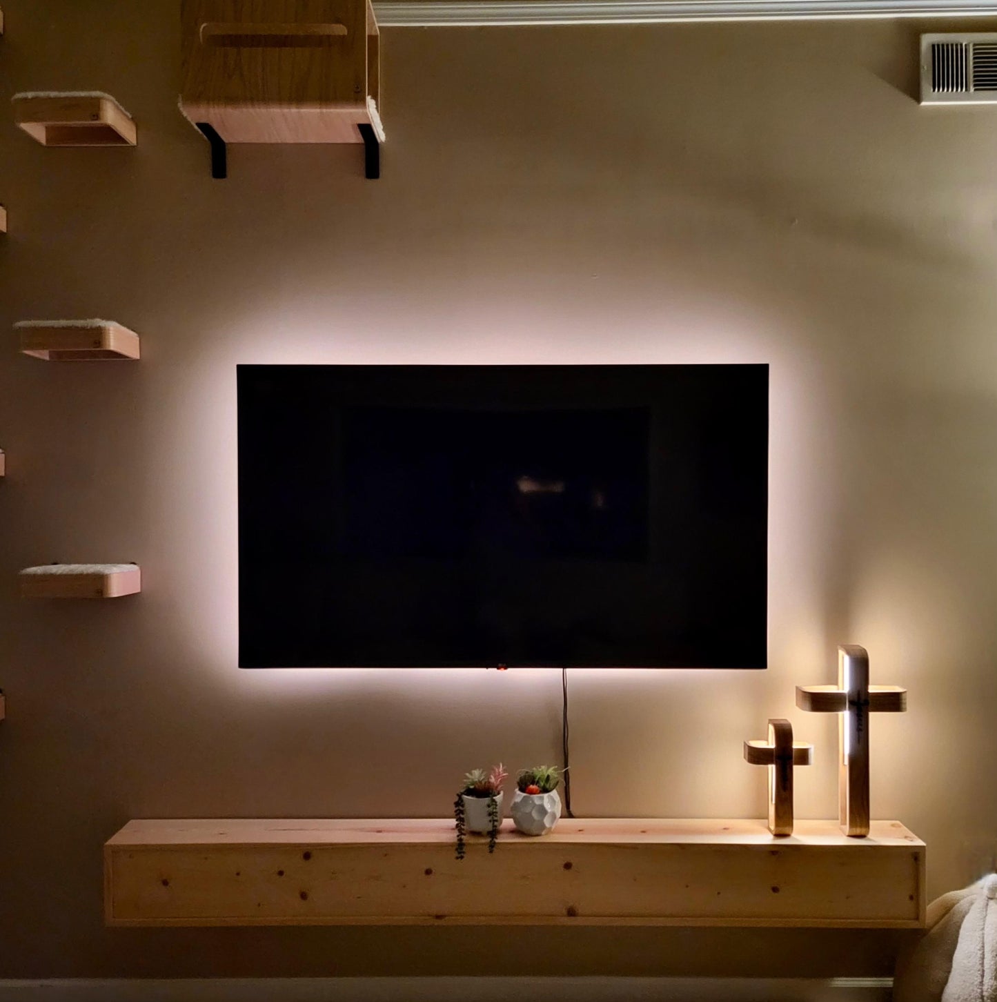 Wooden Cross | LED Wooden Cross Wall Decor | Christian Home Decor | JESUS Lettering Gift