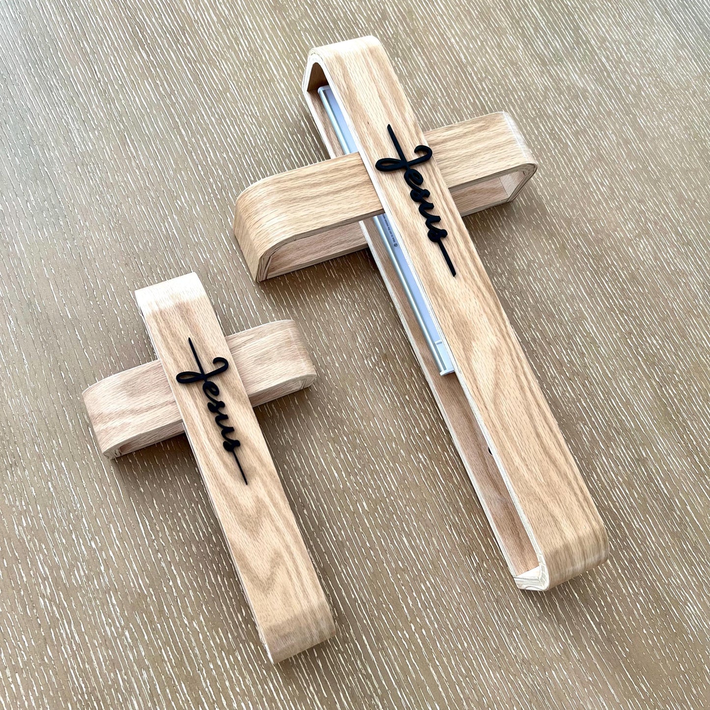 Wooden Cross | LED Wooden Cross Wall Decor | Christian Home Decor | JESUS Lettering Gift