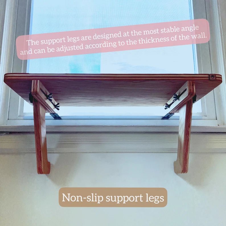 Oak Window Plant Shelf, Adjustable, No Tools Install (22x10, 21x15)