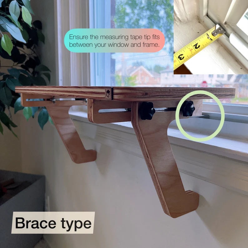 Oak Window Plant Shelf, Adjustable, No Tools Install (22x10, 21x15)