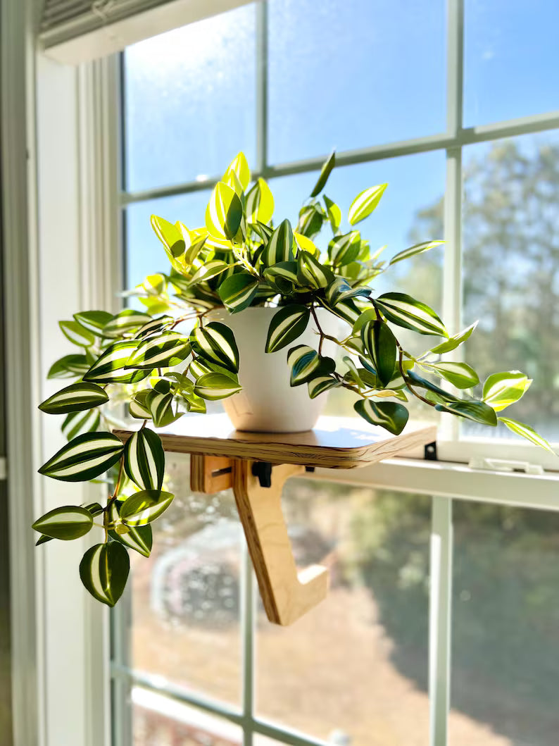 For the middle of the window, Oak window Shelf, Sturdy-Safe support leg, Plant Shelf, No tools