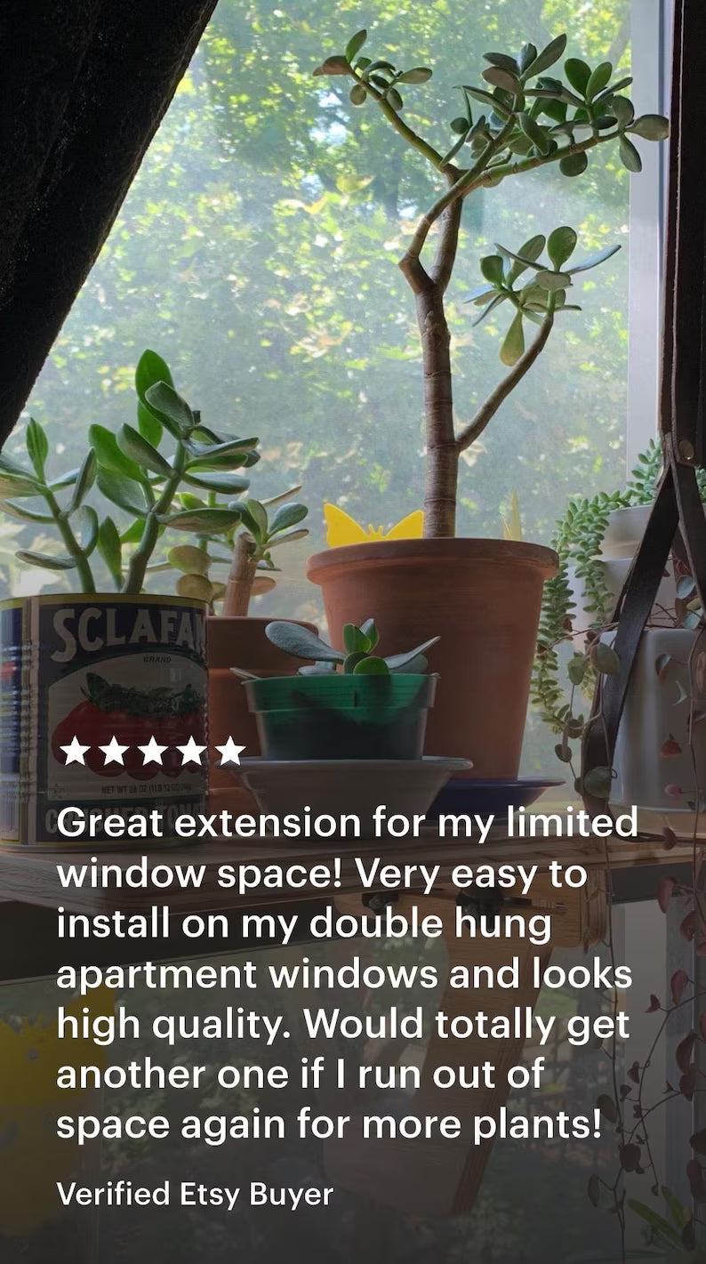 For the middle of the window, Oak window Shelf, Sturdy-Safe support leg, Plant Shelf, No tools