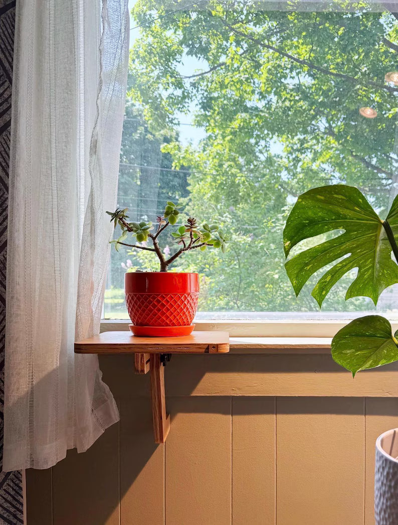 Oak Window Plant Shelf, Various shelf sizes, Easy Install, No Tools