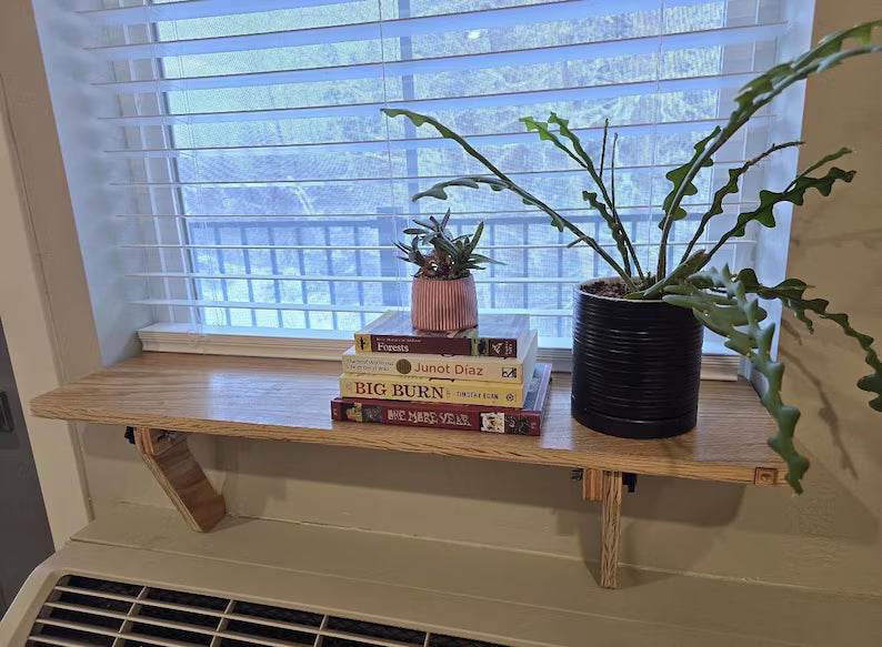Oak Window Plant Shelf, Various shelf sizes, Easy Install, No Tools