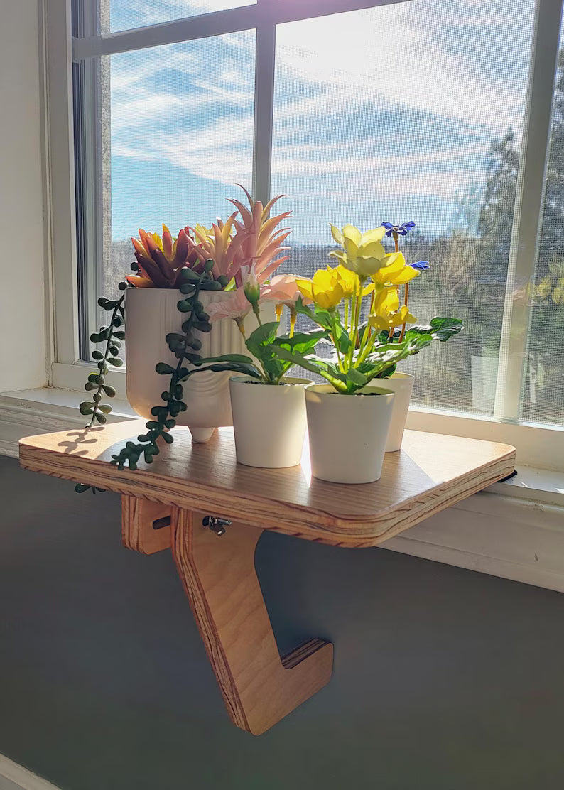 Oak Window Plant Shelf, Various shelf sizes, Easy Install, No Tools