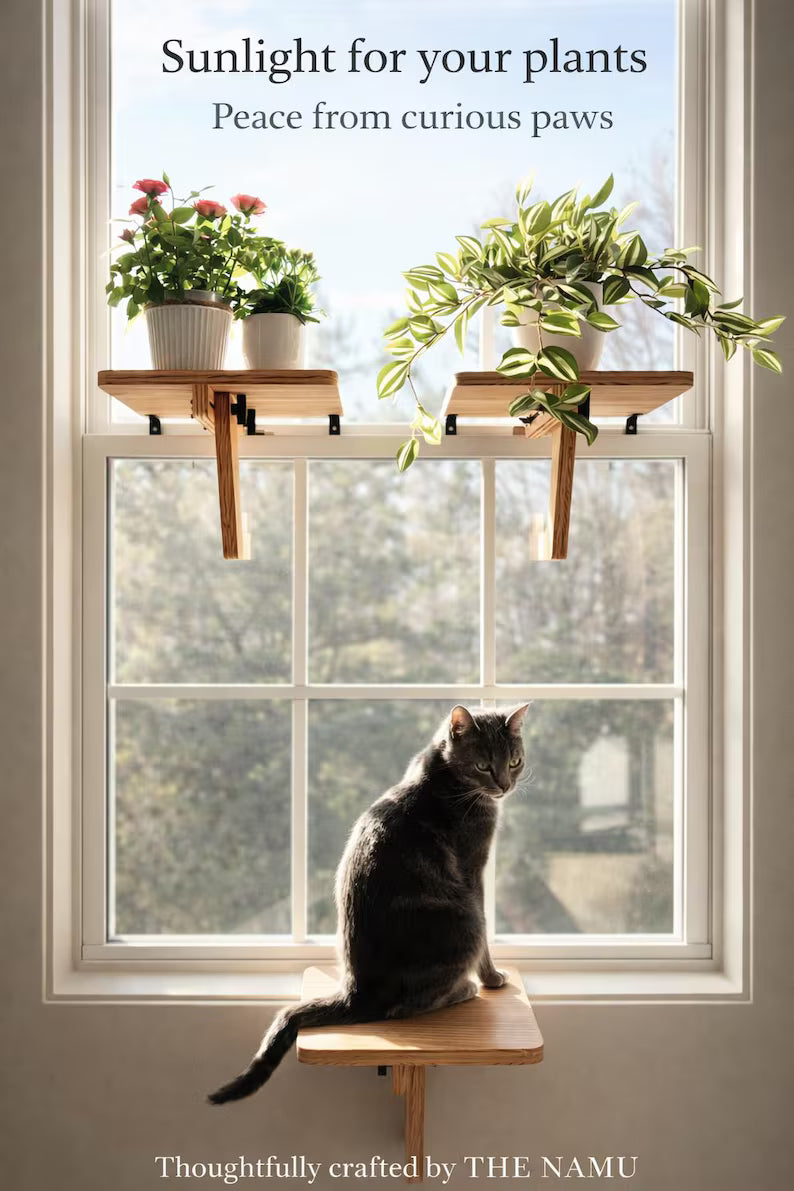 For the middle of the window, Oak window Shelf, Sturdy-Safe support leg, Plant Shelf, No tools