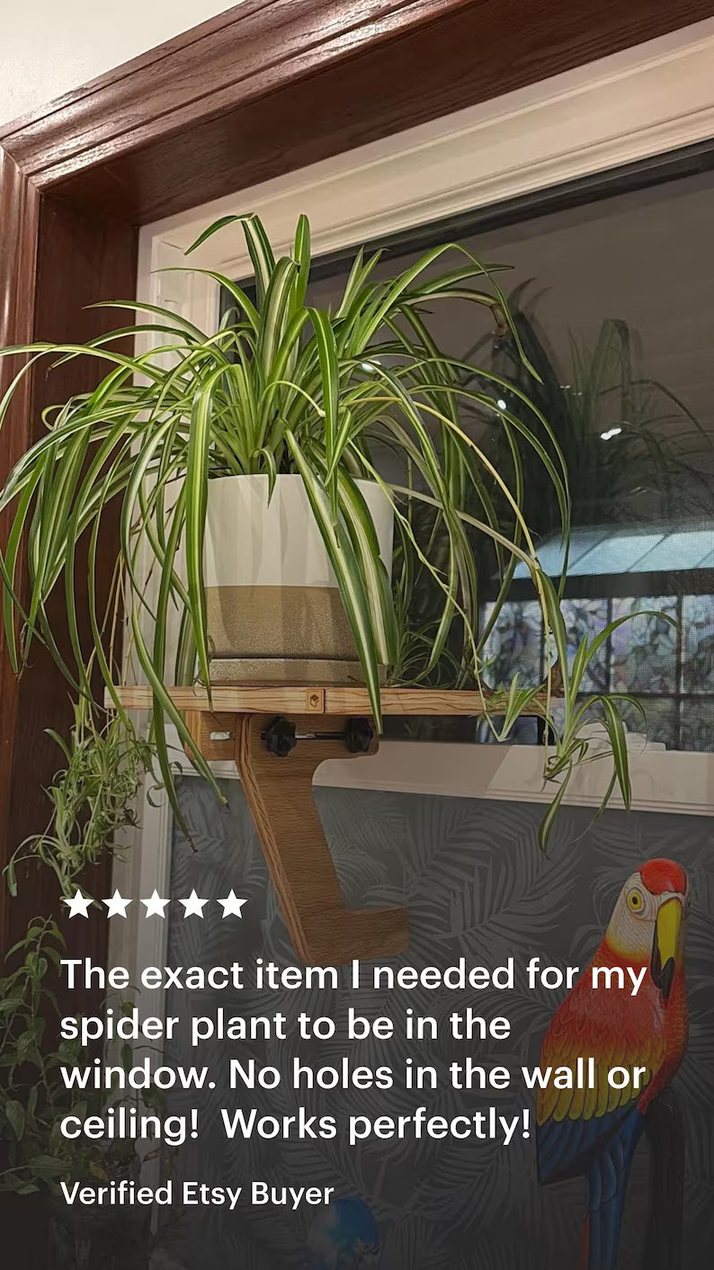 For the middle of the window, Oak window Shelf, Sturdy-Safe support leg, Plant Shelf, No tools