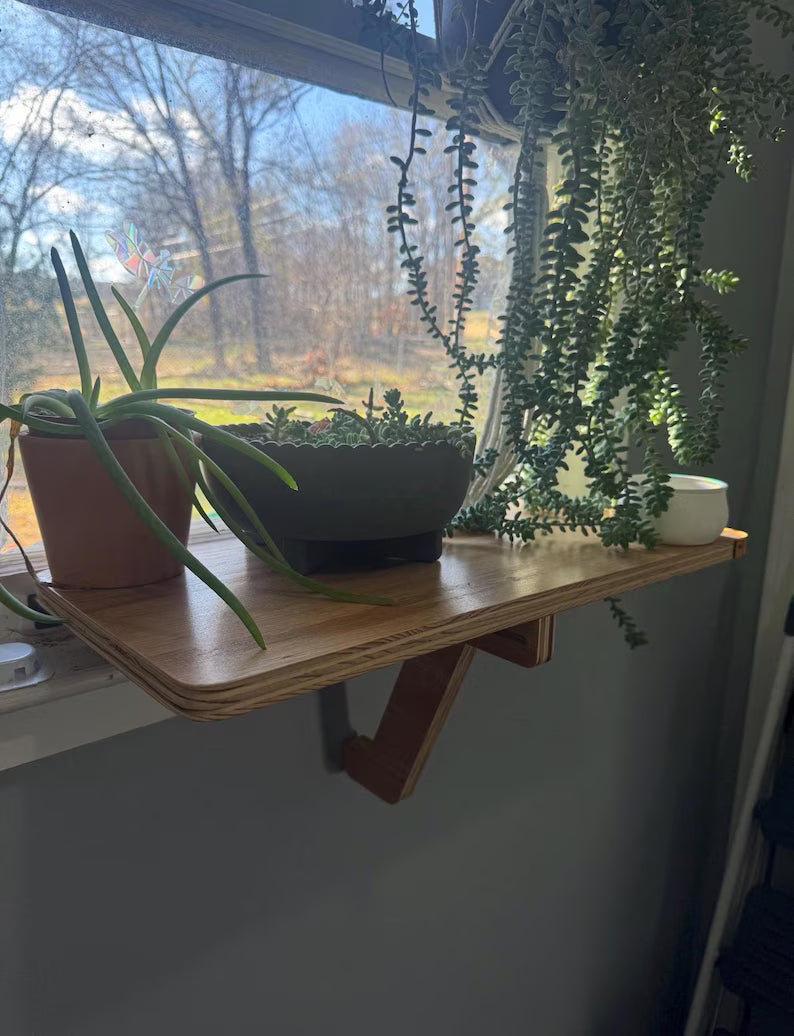 Oak Window Plant Shelf, Various shelf sizes, Easy Install, No Tools