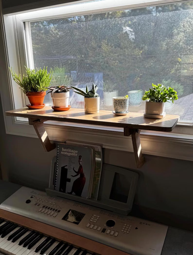 Oak Window Plant Shelf, Various shelf sizes, Easy Install, No Tools