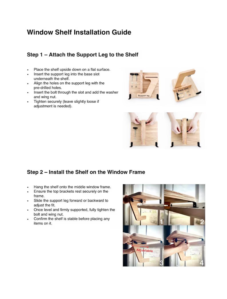 For the middle of the window, Oak window Shelf, Sturdy-Safe support leg, Plant Shelf, No tools