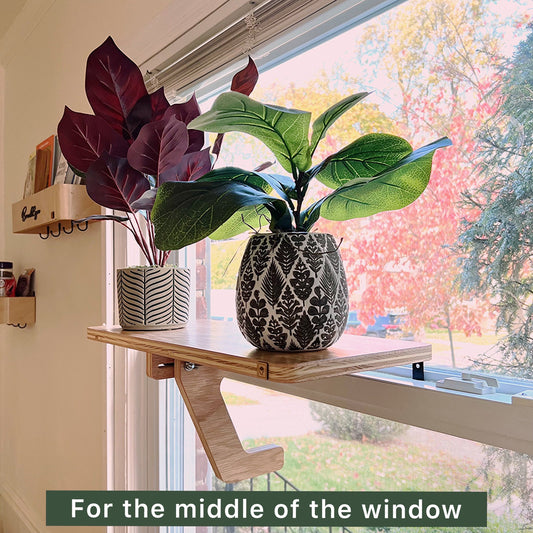 For the middle of the window_Oak window Shelf_Sturdy-Safe support leg_Plant Shelf_Flower Herb Shelf_Installed 1 minute_No tools