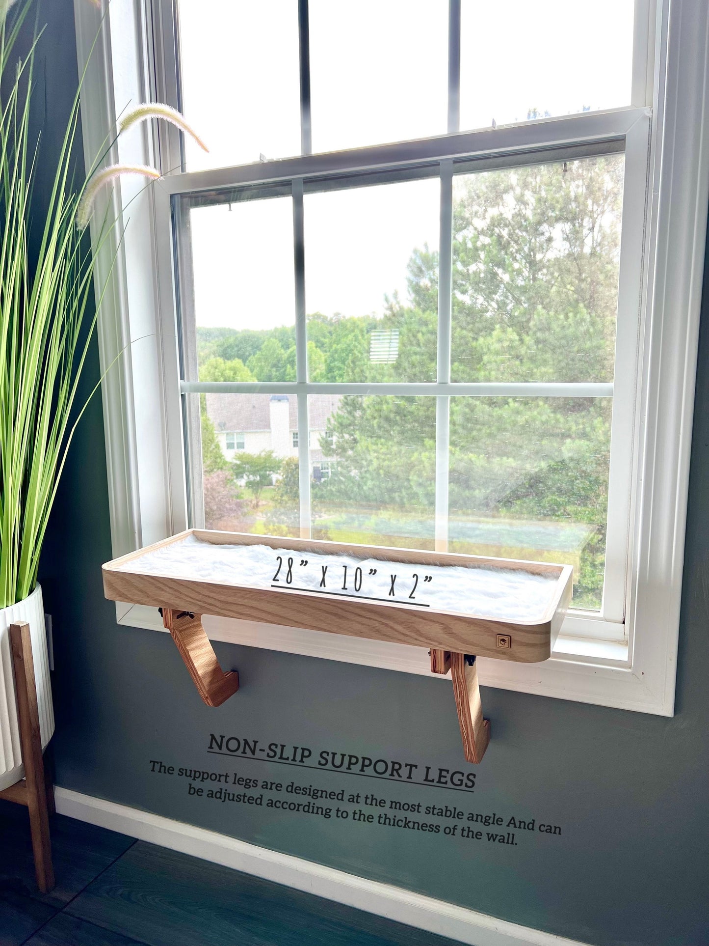 28"x10" Two cats? No problem!_Cat Window Perch_Sturdy-Safe support legs_Installed 1 minute_No tools No nails_Cat Window Shelf_Cat Lover Gift