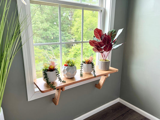 Shelves of various sizes_Oak Window Shelf_Sturdy-Safe support legs_Installed-removed 1 minute_No tools nails_Plant Shelf_Flower Herb Shelf
