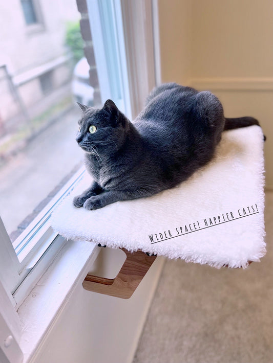 Wider Space & Happier Cats! _ Oak Window Perch _ Sturdy-Safe support legs _ Installed-removed 1 minute _ No tools No nails _ 21" x 15"