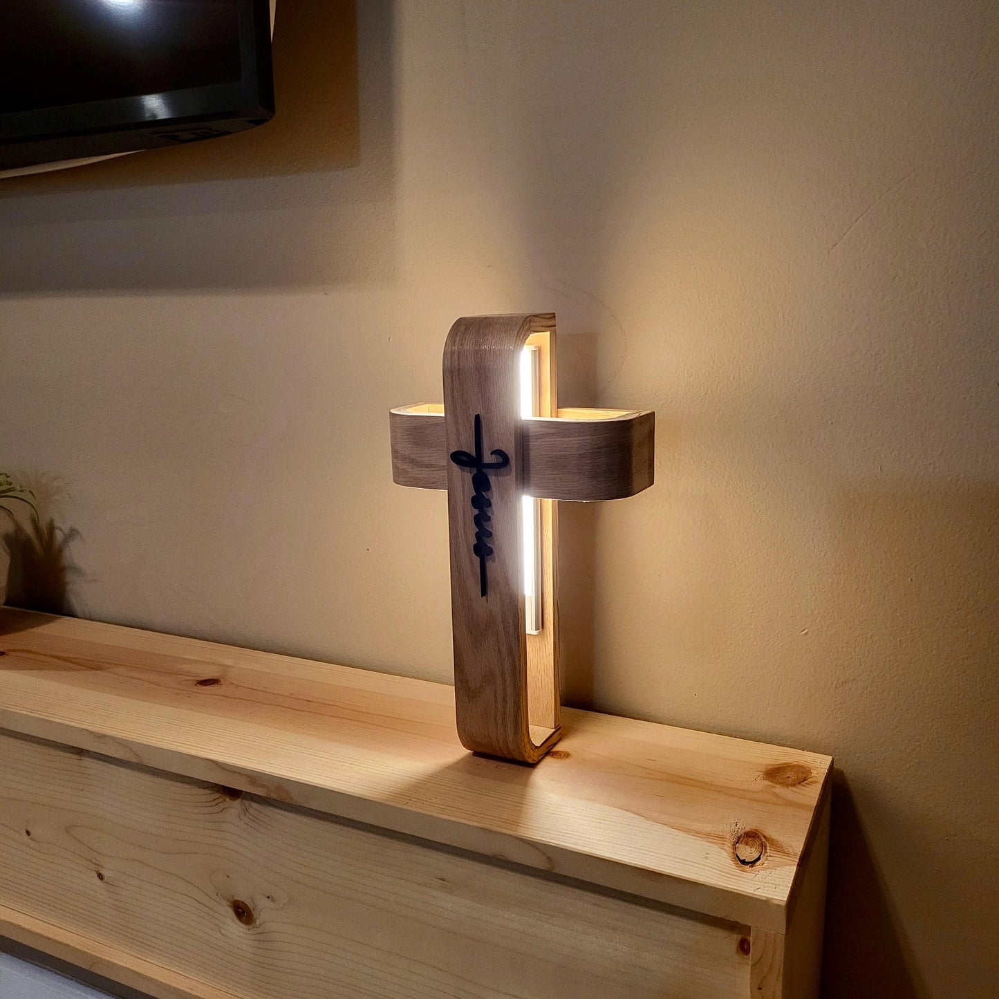 Wooden Cross | LED Wooden Cross Wall Decor | Christian Home Decor | JESUS Lettering Gift