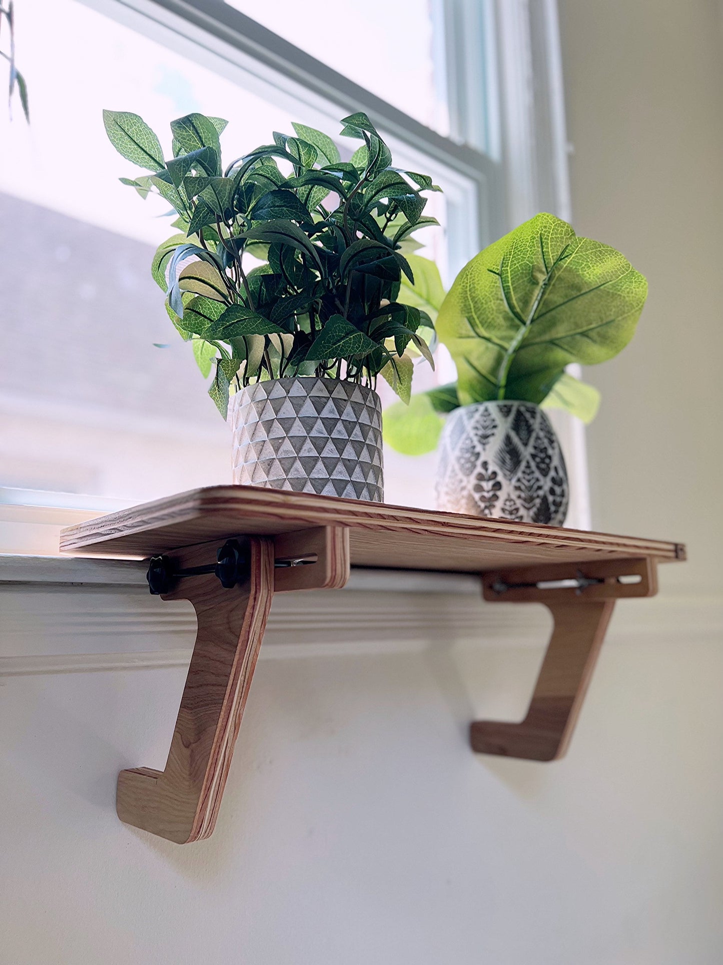 Oak Window Shelf_ Sturdy-Safe support legs _ Installed-removed 1 minute _ No tools No nails _ Plant - Flower Hanging Shelf_22"x10"_21"x15"