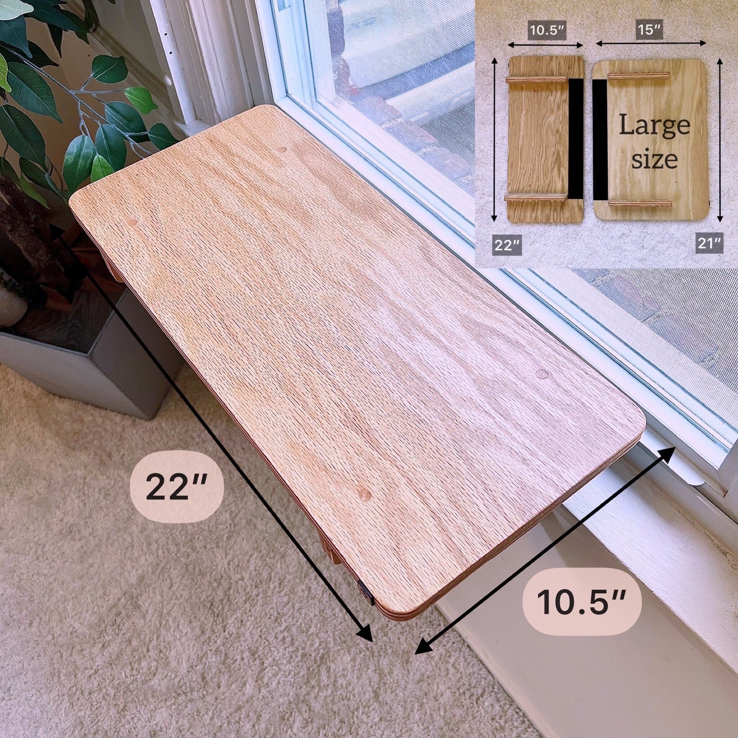 Oak Window Shelf_ Sturdy-Safe support legs _ Installed-removed 1 minute _ No tools No nails _ Plant - Flower Hanging Shelf_22"x10"_21"x15"