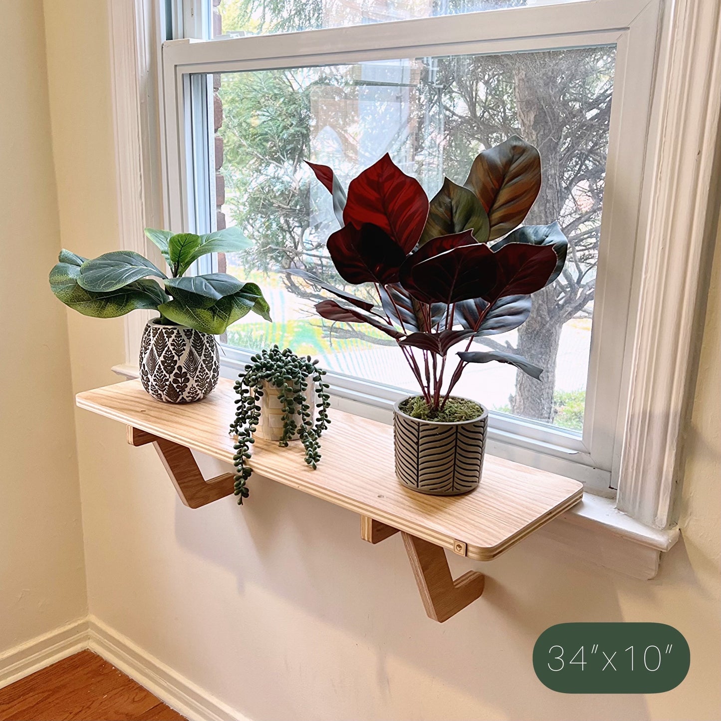 Shelves of various sizes_Oak Window Shelf_Sturdy-Safe support legs_Installed-removed 1 minute_No tools nails_Plant Shelf_Flower Herb Shelf