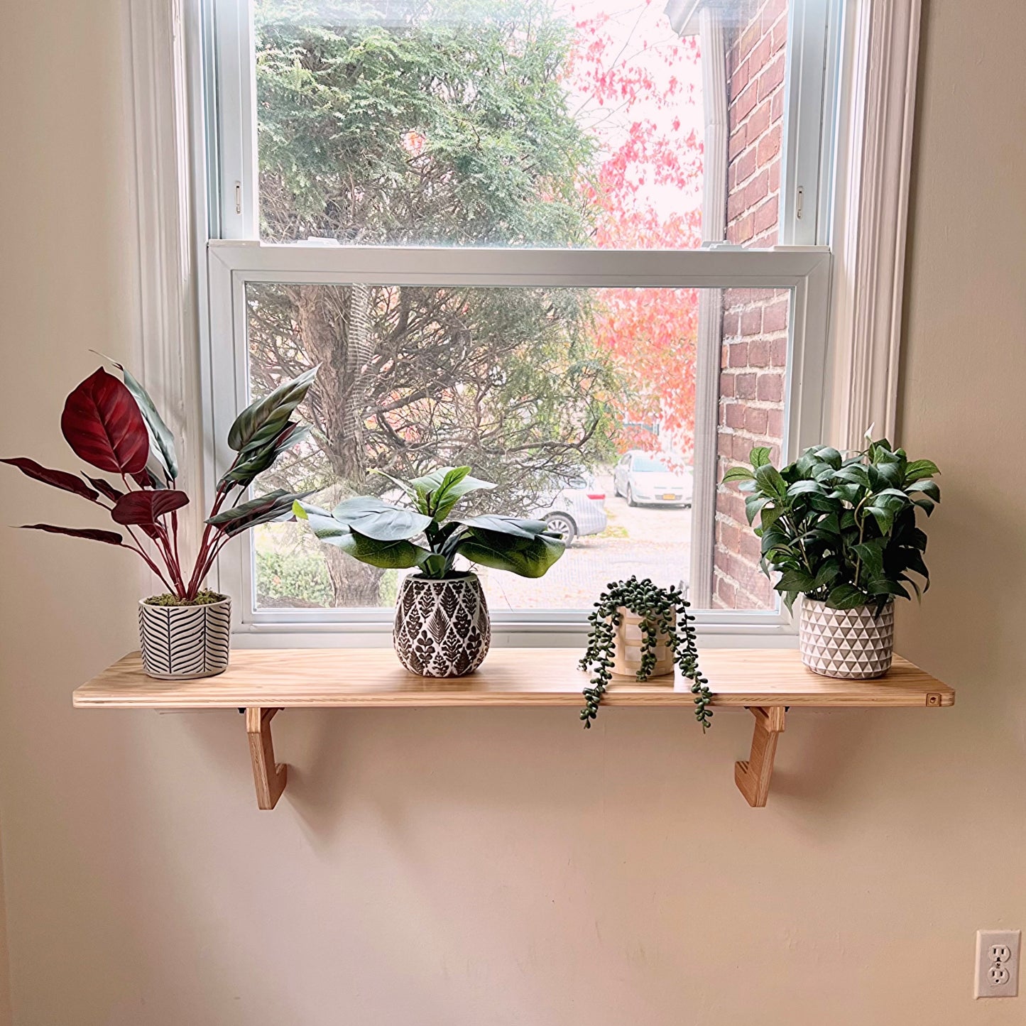 Shelves of various sizes_Oak Window Shelf_Sturdy-Safe support legs_Installed-removed 1 minute_No tools nails_Plant Shelf_Flower Herb Shelf
